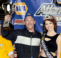 Anthony Colanro celebrates his Champ Kart win with Ms. Motorsports '14 Cassi Pinder - Jim Smith Photo